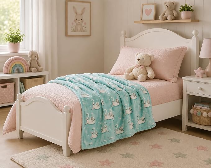 Fleece Throw Blanket: Soft Cozy Velvet Swans on a Lake Design, for Couch Bed and Home Decor, 50x60