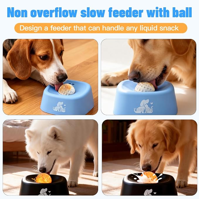 TUGFREE Slow Feeder Dog Bowls, Lick Sphere Puzzle Feeder for Liquid Treats, Non-Spill Puppy Lick Bowl for Bone Broth & Yogurt, Interactive Slow Eating Toy for Anxiety Relief, Boredom and Post-Op Care