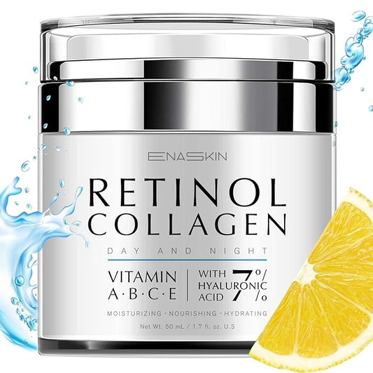 Retinol Anti Aging Face Moisturizer: Wrinkle Cream for Women & Men, Collagen & 7% Hyaluronic Acid - Facial Tightening & Neck Firming Cream - Day & Night Skin Care, 1.7 fl oz