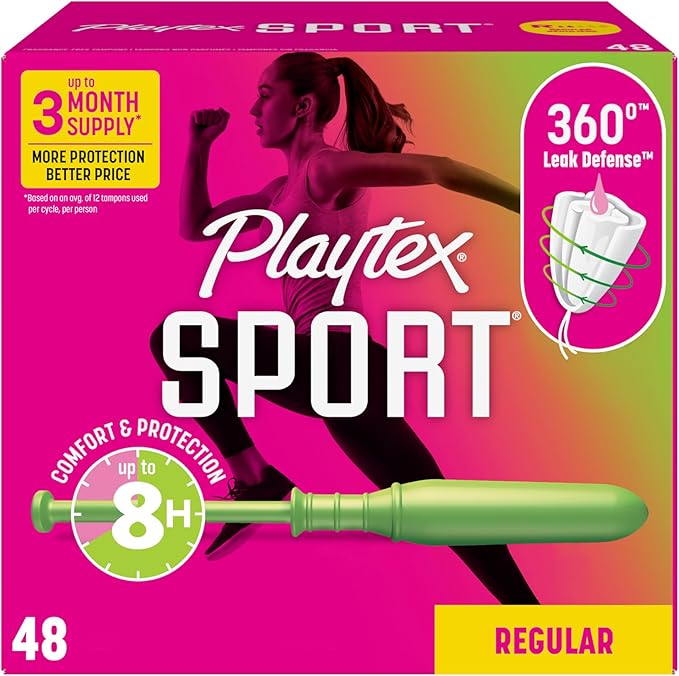 Playtex Sport Tampons Regular Absorbency, Fragrance-Free - 48ct | Regular Tampons for Women, Feminine Care, Playtex Tampon with 360 Leak Defense