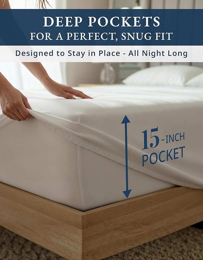 LANE LINEN 100% Egyptian Cotton Extra Long Twin Sheets - 1000 Thread Count, Soft & Comfy No Pill Fade Resistant Twin XL Sheet Sets Perfect for Hospital Beds and Dorm Room, 15" Deep Pocket - White