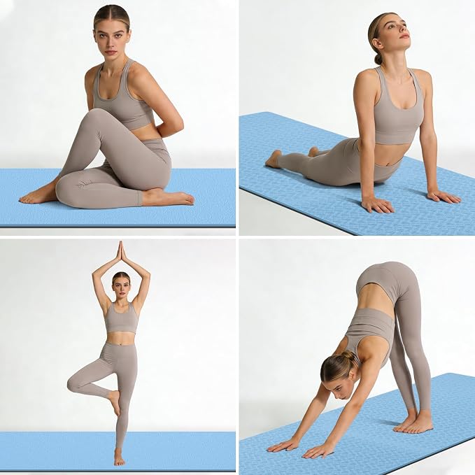 10mm0.4"TPE Yoga Mat Thick Wide Large for Home Workout Carrying Strap | Non Slip Exercise Mats Cushioned Joint-Friendly Stable,76"x28"Extra long Tapis Entrainement Au Sol Fitness,Pilates Gym Travel