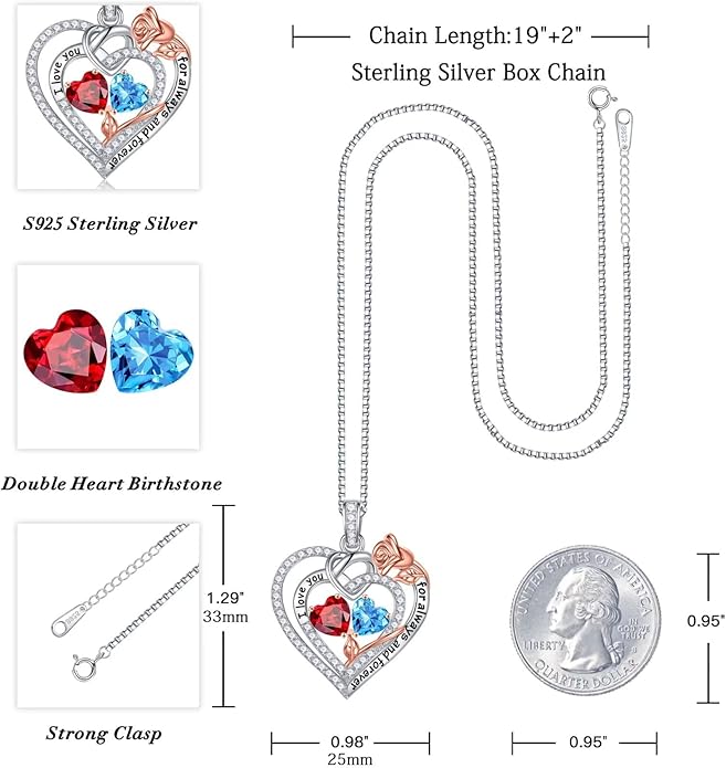 Iefil Valentines Day Gifts for Her Wife - 925 Sterling Silver Double Birthstone Necklace, Anniversary Birthday Gifts for Women, Jewelry Gift for Wife Girlfriend Mom Her