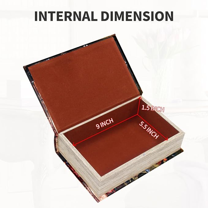 Book Box Decorative Storage Box,Fake Books for Home Decoration | Faux Wood with Magnetic Close Storage for Hidden Jewelry,Photos, Greeting Cards,Remotes, Oil Painting M Size Box