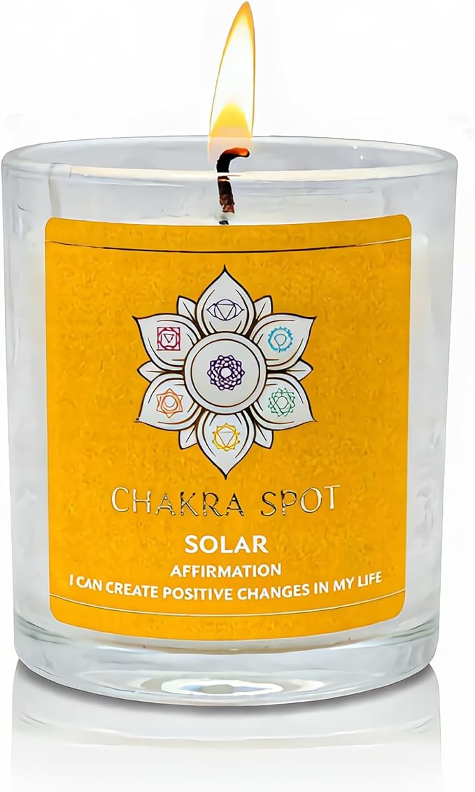 Solar Chakra Candle - Manipura Energy for Confidence & Personal Power, Uplifting Aromatherapy with Lemongrass, Grapefruit, Cinnamon, Cypress Essential Oils, Beeswax & Coconut Wax - 8oz