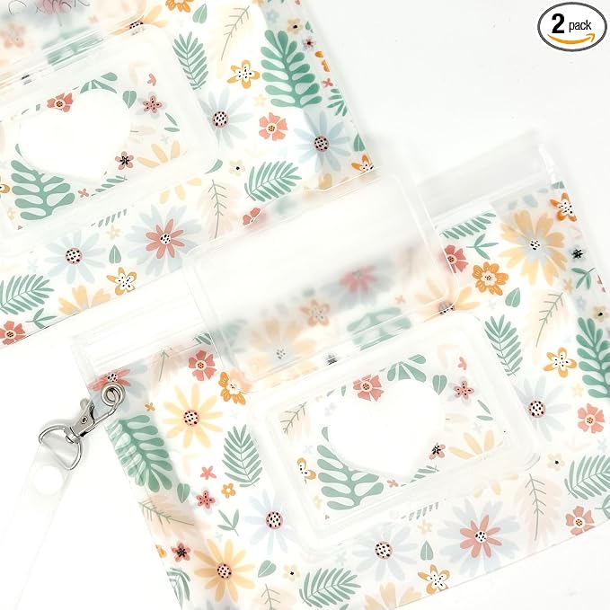 Baby Wipes Dispenser Portable & Refillable Wet Wipe Pouch Pack of 2 Reusable Wipes Holder and Wipe Container, Baby Essential, Makeup Wipe Travel Case - Regular Size, Floral Love