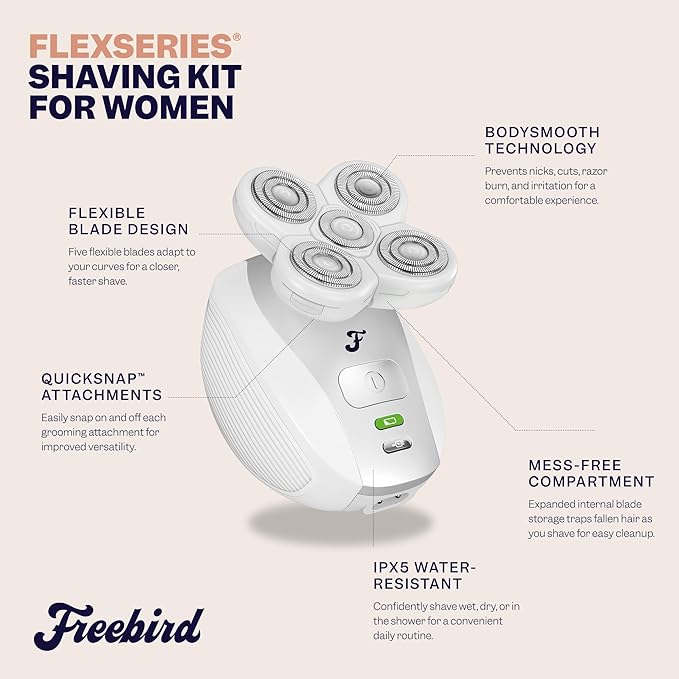Freebird FlexSeries Electric Razor for Women - Silk Smooth Legs, Body Hair, & Pubic Shaver - for Private Area, Sensitive Skin, Bikini Trimmer