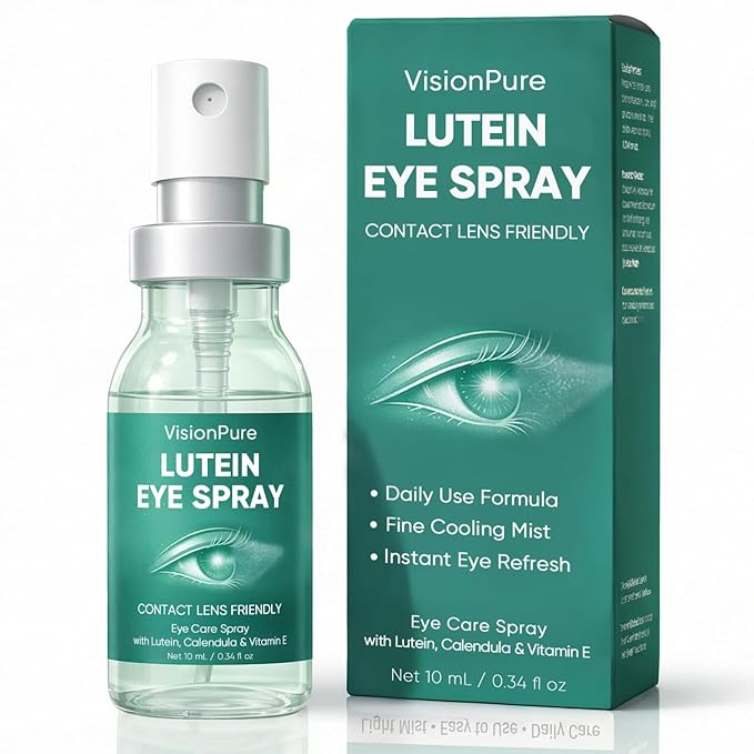 VisionPure Lutein Eye Spray – Gentle Eyelid Cleanser | Eye Formula with Calendula, Lutein, Vitamin E, 10 mL