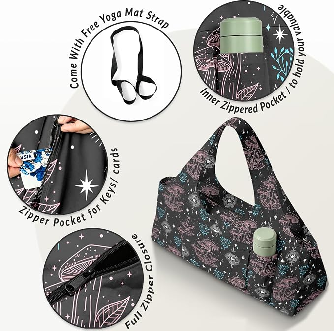 Women's Yoga Bag with Yoga Mat Carrier - Large Mat Pocket Fitness Tote for Pilates, Gym, Travel, Office & Beach