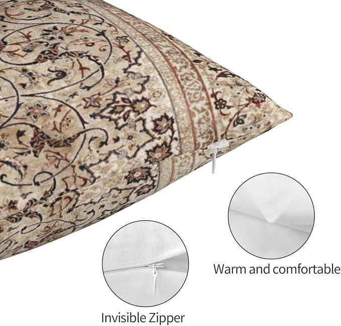 Silk Esfahan Persian Carpet Print Pillow Covers Decorative Lumbar Throw Pillowcase 12x20 Inch Couch Cushion Cover for Home Decor Living Room Bedroom College Dorm Bed Car Sofa