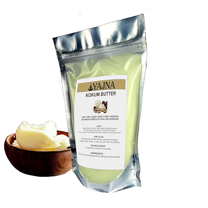 Yajna Organic Raw Kokum Butter 100% Pure,Natural & Unrefined| Skin Moisturizer For Face, Body & Hair| 1 LBS/450 GM Ivory/White Grade A | DIY Creams, Balms, Lotions, Soaps| Moisturizes Dry Skin