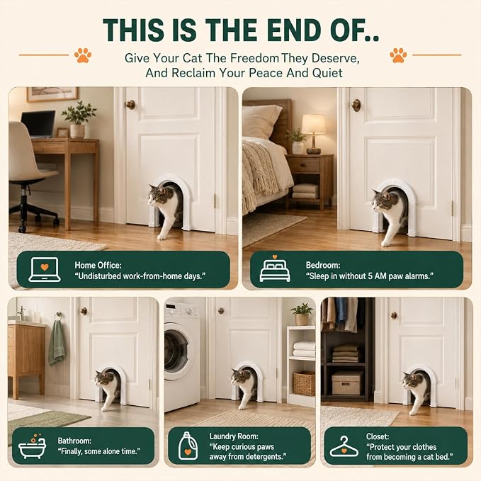 Cat Door Interior Doors Large - No-Flap, Fits Cats Up to 25 lbs