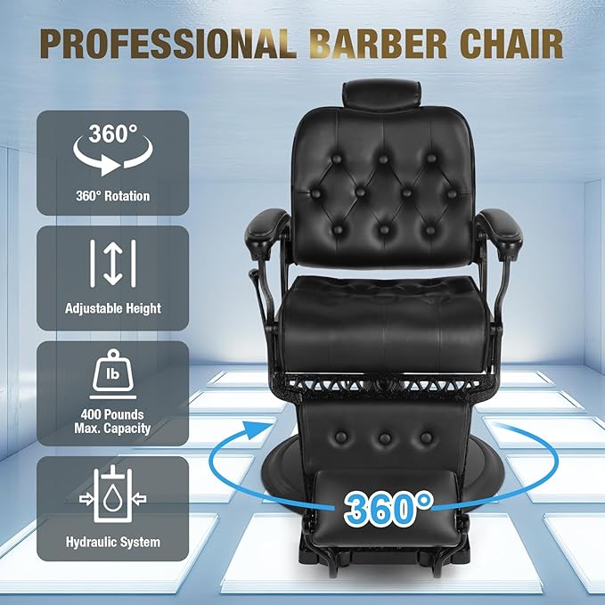 Barber Chair Heavy Duty Vintage Recline Hydraulic 360° Swivel Professional Salon Chair Beauty Spa Shampoo Equipment