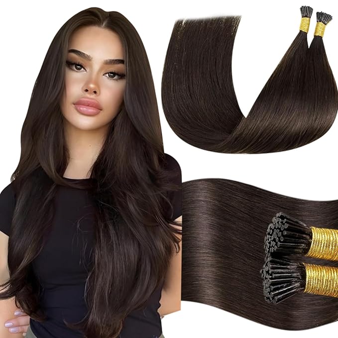 LaaVoo I Tip Hair Extensions Human Hair Brown Itip Hair Extensions Pre Bonded I Tip Human Hair Extension Silky Straight Hair 18inch 100g 100s