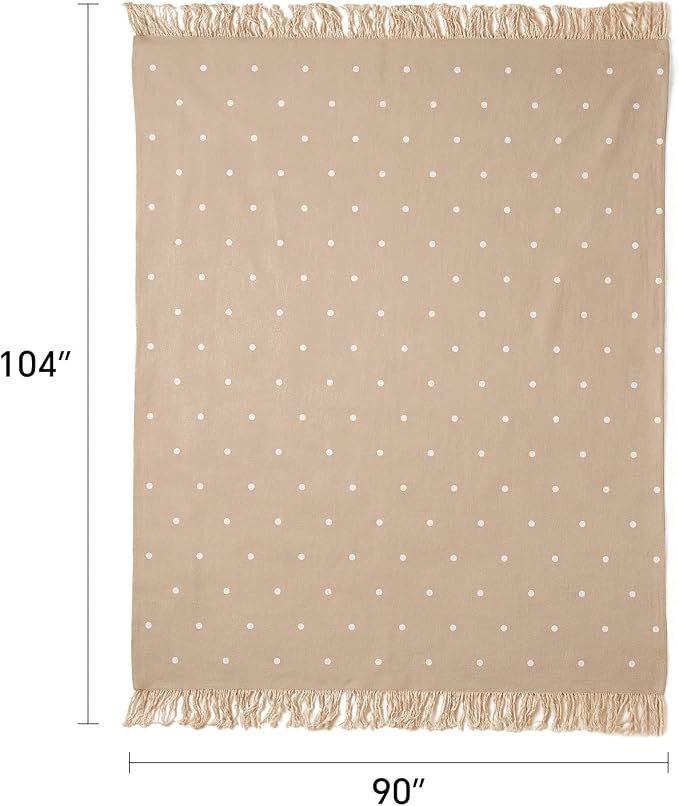 100% Cotton Boho Throw Blanket for Home Decor – Classic Farmhouse Quilt Bedding, Muslin Blankets for Adults, Vintage Woven Decorative Blanket for Couch, Bed Layering Use, Classic Dotted, 104"x90"