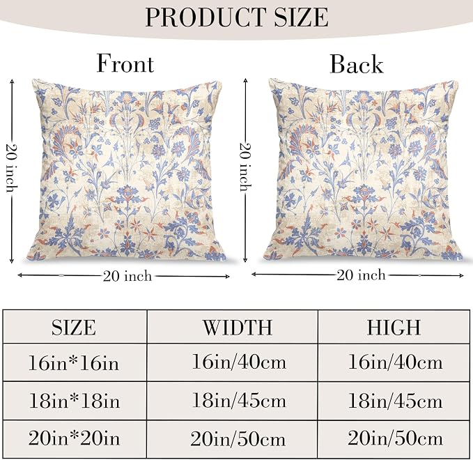 Boho Floral Throw Pillow Covers 20x20 inch Set of 2,Cream Boho Rug Geometric Floral Pattern Decor Double Sided Pattern Cushion Cover Soft Pillow Case Living Sofa Room Bed Square Pillow Cover