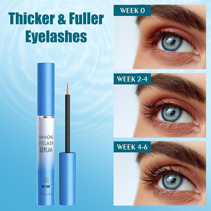 W3W Eyelash Growth Serum for Longer, Thicker Lashes – Peptide & Botanical Lash Enhancer with Myristoyl Pentapeptide-4, Helichrysum & Angelica Root Extract – Natural Lash & Brow Serum (4ml)