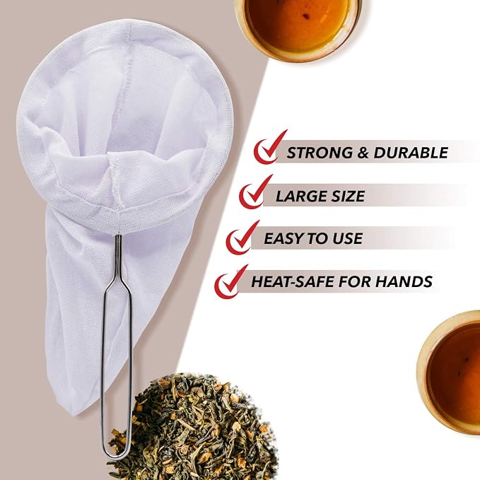 Traditional Stainless Steel Reusable Mesh Filter for Thai Tea Filter, Coffee & Loose Leaf Drinks, Thai Tea Strainer Sock 5.5 Inches
