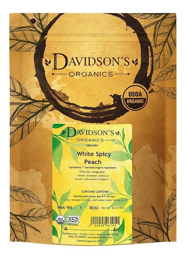 Davidson's Tea, Organic, White Spiced Peach, 16-Ounce Bag