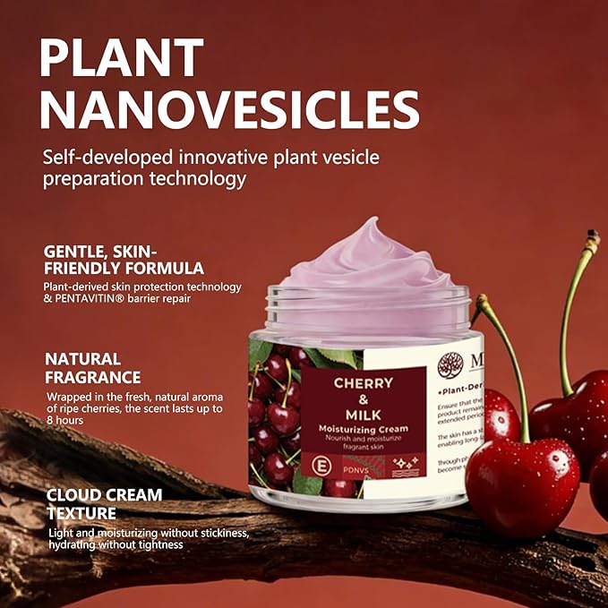 Cherry & Milk Moisturizing Cream - 200ml Face & Body Lotion with Shea Butter, Vitamin E & Hyaluronic Acid, Long-Lasting Hydrating Moisturizer for all Skin, Nourishing Brightening Body Cream