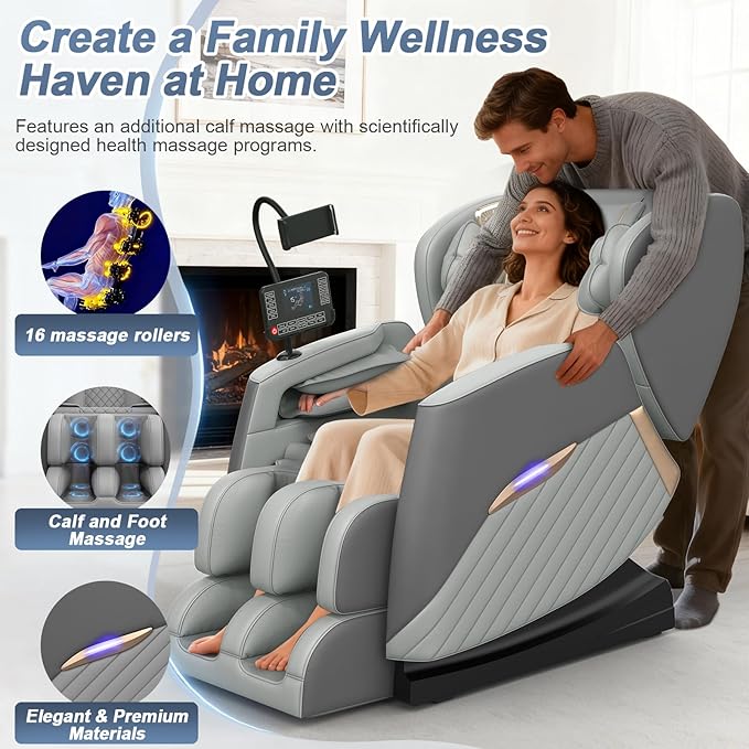 Massage Chair Full Body, Zero Gravity Massage Chair with 16 Fix Rollers, Auto Massage Program, Foot and Calf Massage, Recliner Chair with Heating, Touch Screen Controller, Bluetooth Speaker