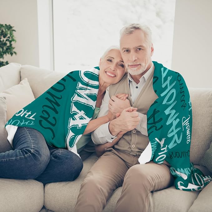 Personalized Throw Blanket, Custom Light Soft Flannel Fleece With Name for Men Women Boys Girls Kids - Customized Gifts for Birthday Christmas Valentines Day - Teal Theme
