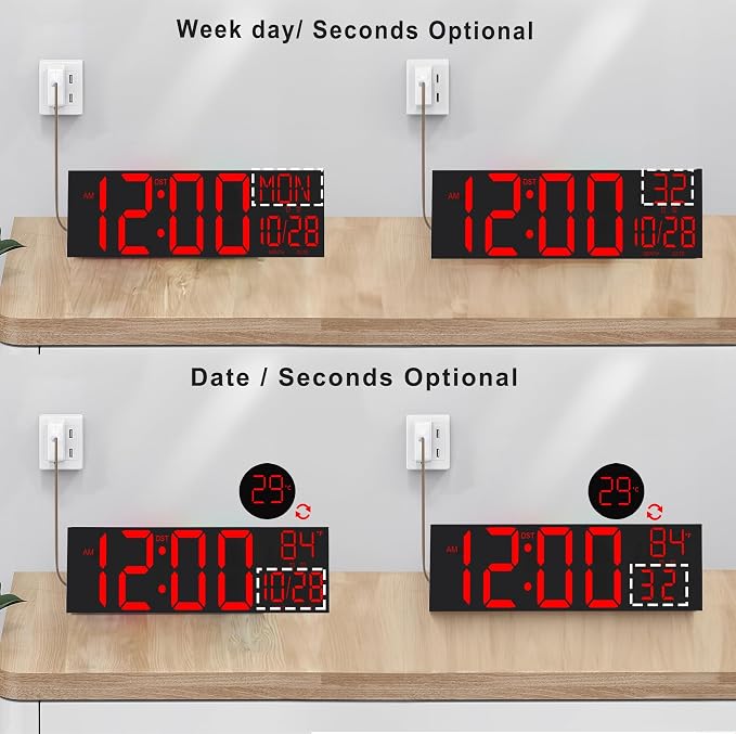 JALL 30" Oversize Digital Wall Clock, Extra Large LED Wall Clock with Remote, Giant Digital Clock with Jumbo Numbers for Living Room, Church (Black Shell Red Font)