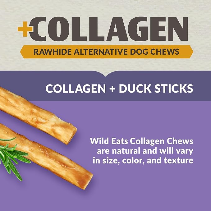 Wild Eats Real Duck Collagen Bully Sticks for Dogs, 25 Pack, Rawhide Free | No hide chew treat made without grain, 5 inch size, high protein, satisfies natural gnawing urges, suits all breeds