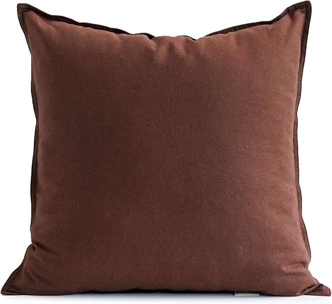 Jeanerlor 24" x 24" Natural Cotton Linen Soft Soild Decorative Square Throw Pillow Covers Green Set Cushion Case for Sofa Bedroom Car 60 x 60cm, Reddish Brown