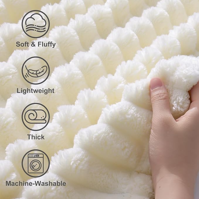 decorUhome Cream White Fleece King Blanket 108x90 Inches | Soft Fleece Bed Cozy Fluffy Plush Flannel Large Striped Throws for Couch Sofa, Decorative Fuzzy Blanket for Woman