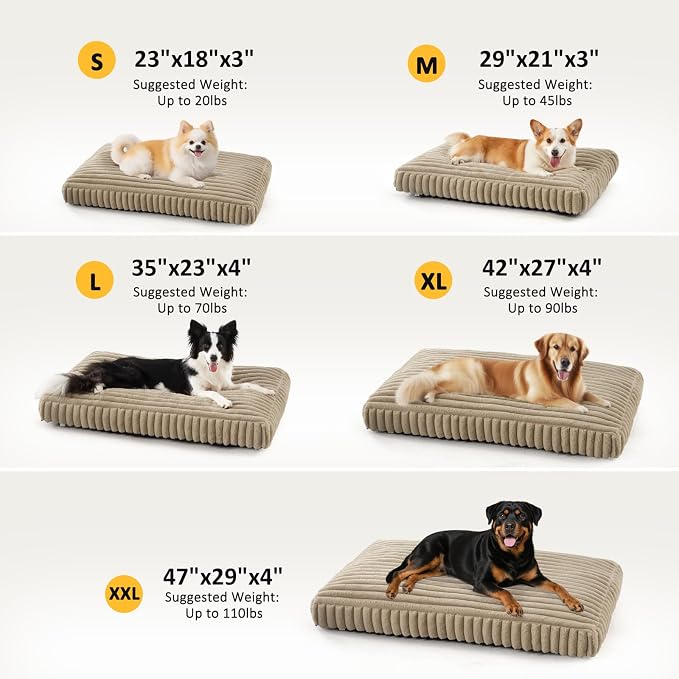 Dog Bed Medium Size Dog, Flat Pet Beds with Removable Washable Cover, Pet Mat Cute Crate Bed Thick Shredded Chopped Crate Foam & Anti Slip Bottom for Indoor, Beige