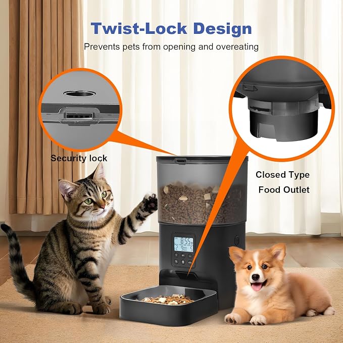 Automatic Cat Feeder, Cat Food Dispenser with 10s Voice Recorder, Pet Feeder up to 8 Meals per Day, Timed Feeder with Dry Food Sealed Ring
