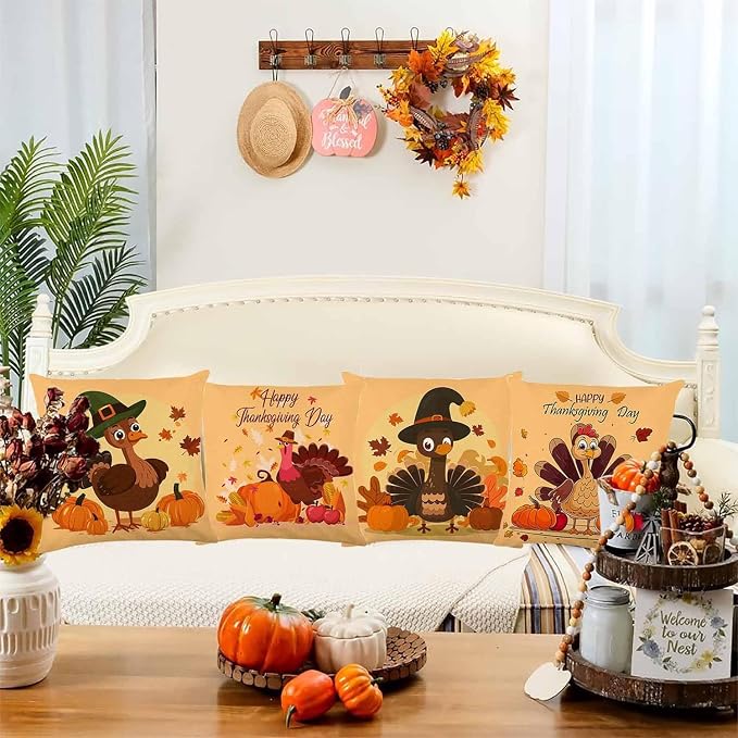 ONFAON Fall Decorations for Home, Fall Pillow Covers 18x18 Set of 4, Thanksgiving Decorations Autumn Cushion Case for Couch(Fall09)