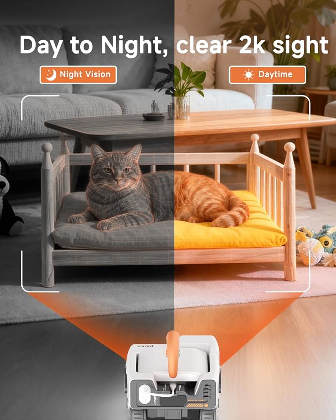 PMATE Self-Moving Pets Camera AI-Powered Rover with Auto Tracking & Patrol, 2K Live View, Night Vision, 2-Way Talk, and Auto-Recharge (A3-White)