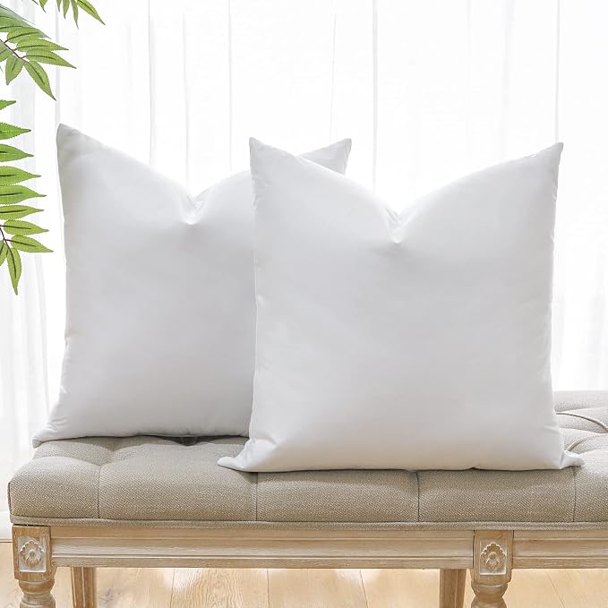OTOSTAR Pack of 2 Down and Feather Throw Pillow Inserts, 24 x 24 Soft Fluffy Square Pillow Inserts with 100% Cotton Cover Decorative Pillows for Sofa Couch Bed-White