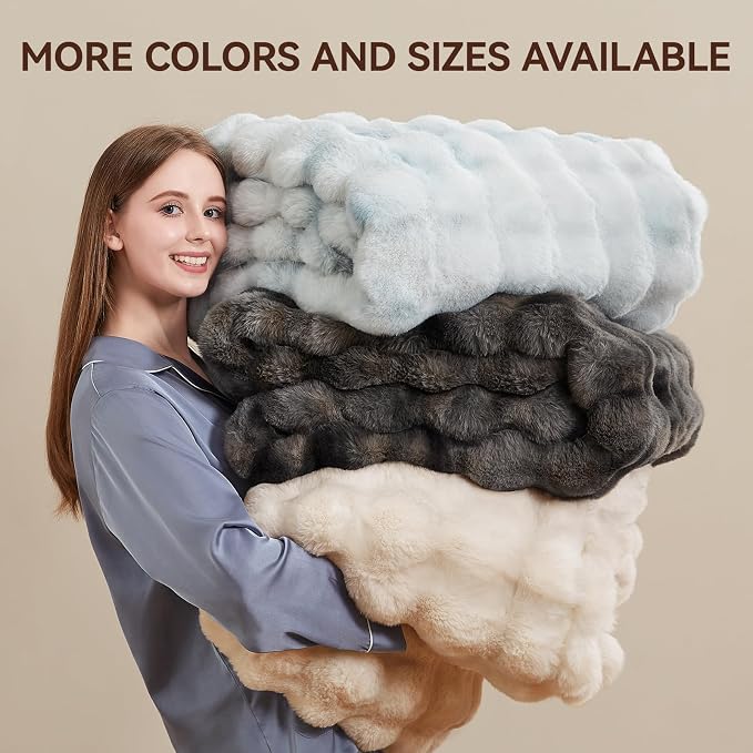 Anysay Faux Fur Throw Blanket, 1000GSM Fluffy Soft Bubble Blanket 80''*90'' | Cozy Plush Warm and Thick Blanket for Couch Bed, Fuzzy Rabbit Throw for Living Room Bedroom Tie-dye Grey