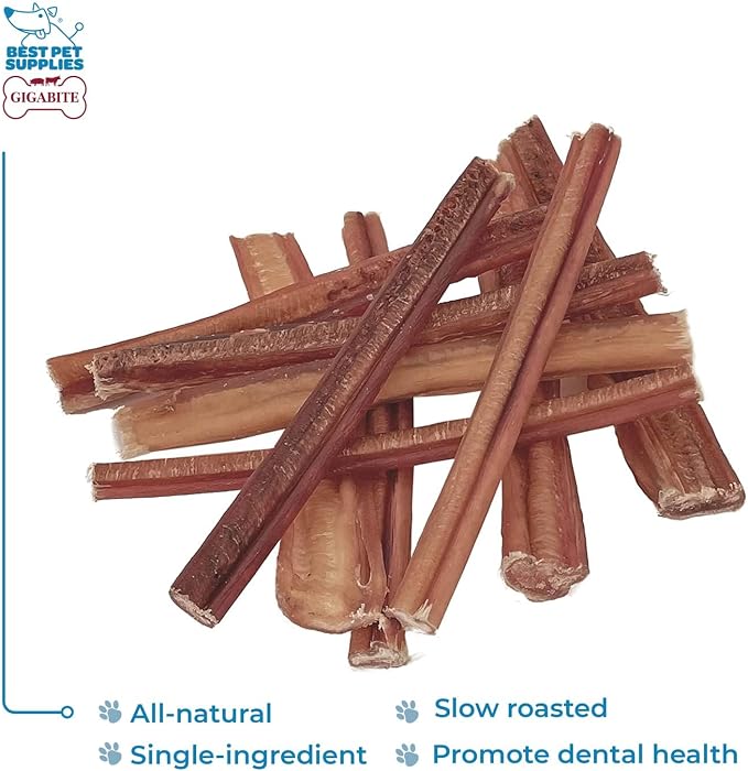 GigaBite Bully Sticks for Dogs All Natural Beef Pizzle Dog Chews, Odor & Rawhide Free Dog Treats, Long Lasting High Protein Chews Digestible Dental Dog Treat - Sticks (Half-cut 6"), Pack of 10