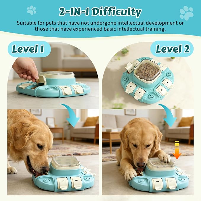 2 Levels Dog Puzzle Toy, Slow Feeder for Fast Eating Pets Interactive Dog Treat Puzzle Toys for IQ Training, Treat Dispenser for Small Medium Large Dogs, Cats