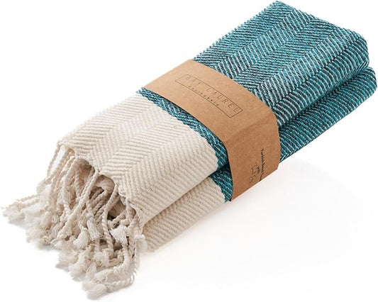 BAY LAUREL Turkish Hand Towel – Pack of 2 | Soft & Absorbent Decorative Towels for Bathroom, Hand, Face, Hair, Gym, Yoga, SPA, Kitchen & Tea | Boho Decor (Petrol, Herringbone 16x40 Inches (Set of 2)