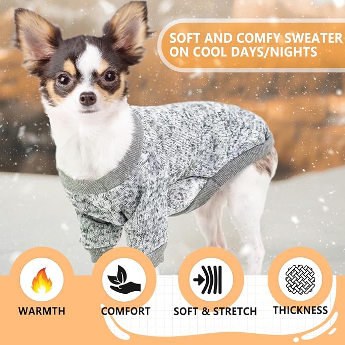 2 Pieces Dog Sweaters for Small Dogs Fall Dog Clothes Male Winter Fleece Pet Sweaters Warm Thick Puppy Outfit Small Dog Sweater for Boy Girl Dogs Teacup Dog, Yorkie, Chihuahua, Pug, XXS,Grey Navy