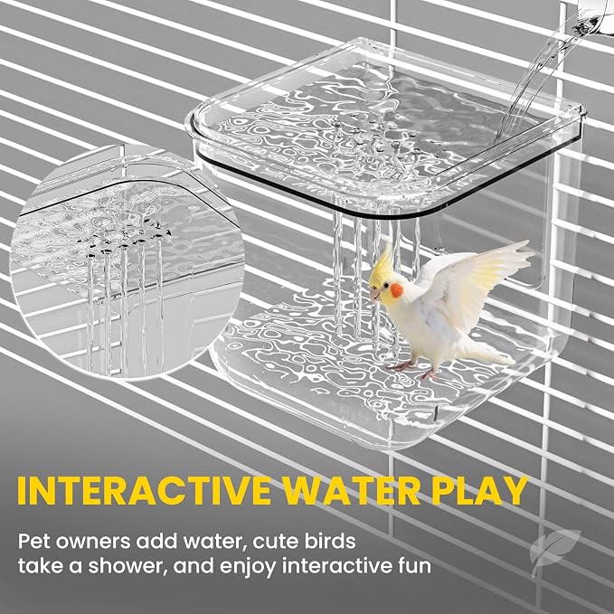 No Mess Automatic Bird Feeder for Cage,Parakeet Seed Catcher,Food Container | Preventing Birdseed Husk Spillage,Gravity-Fed Feeding,High-Capacity,Versatile Feeder or Bath,Top-Loading for Refilling