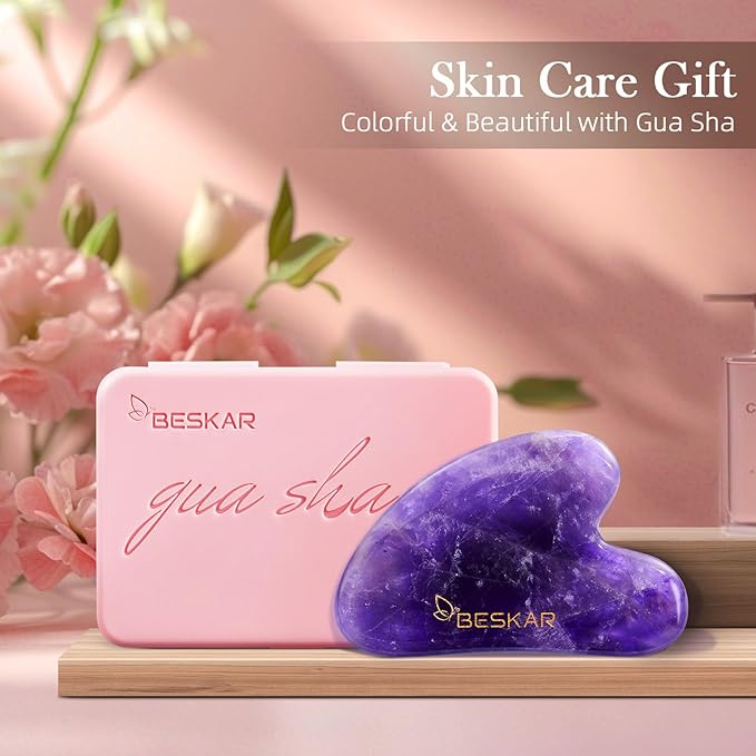 BESKAR Gua Sha Facial Tools, Natural Jade Stone Guasha Massager for Jawline Sculpting, Tighten Face Skin and Reduce Wrinkles, Face Eyes Body Neck Massage Tool, Skin Care Gift