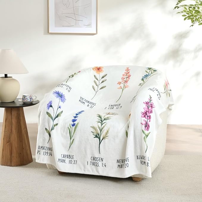 Beige Christian Blanket with God Says You are & Floral Design, Inspirational Religious Gifts for Women - Faith Based Throw Blanket for Mom, Friend, Birthday
