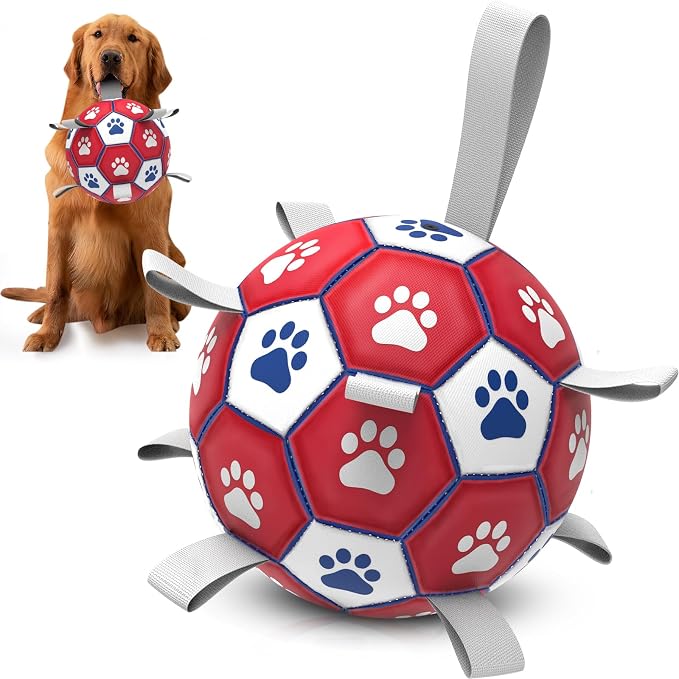 Diman Herding Ball for Dogs Large, 9 Inch Dog Soccer Ball with Straps