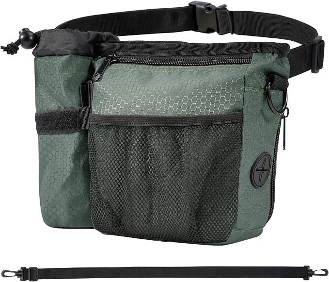 Dog Treat Training Pouch Built-in Poop Bag & Side Pocket Dispenser