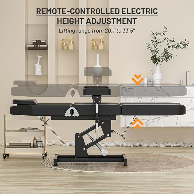 Electric Tattoo Chair Bed Esthetician Motorised Height Adjustment Facial Bed for Client, Professional Beauty Spa Chair Massage Table for Lash Extensions
