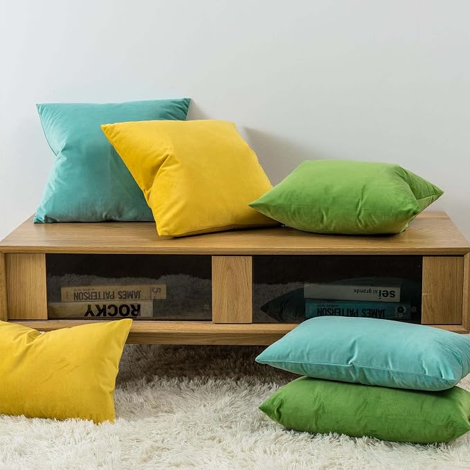 Yellow 26x26 Throw Pillow Covers Decorative Velvet Couch Covers Set of 2 | JUSPURBET Cozy Soft Velvet Pillowcases with Invisible Zipper for Modern Couch Sofa Bed Living Room Bedroom Home Decor