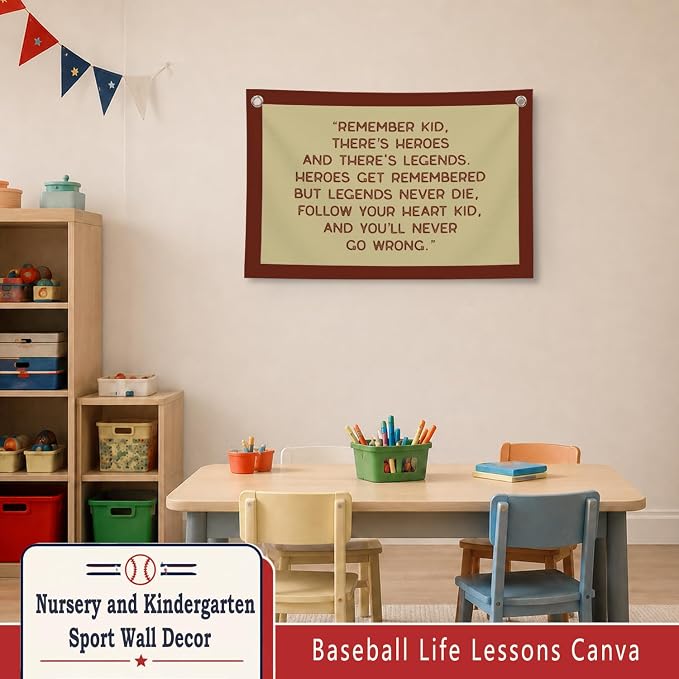 Vintage Baseball Wall Decor for Boys Room, Inspirational Sports Quote Canvas Banner, Retro Baseball Nursery Wall Art for Bedroom Playroom,Baby Shower Gifts,30x20 Inch(Yellow and Red)