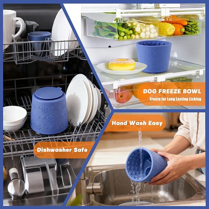 Dog Slow Feeder Lick Bowl, Silicone Dog Bowl with Strong Suction, Blue