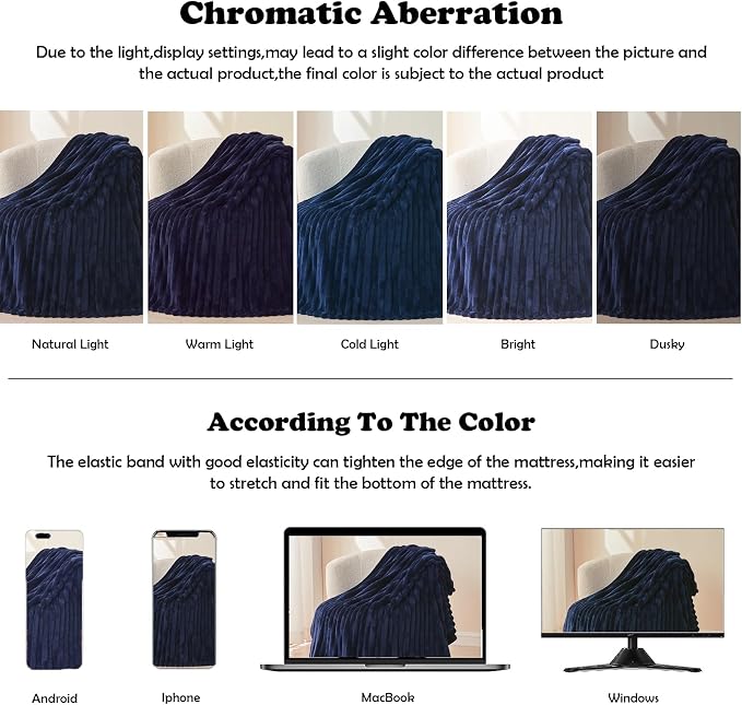 NEWCOSPLAY Fleece Ribbed Cozy King Blanket for Couch, Dark Navy, 90"x110" | Premium Silky Flannel Blanket, Soft Lightweight Fluffy Throw Blanket for Bed Sofa Decor, Gift for All Season Use